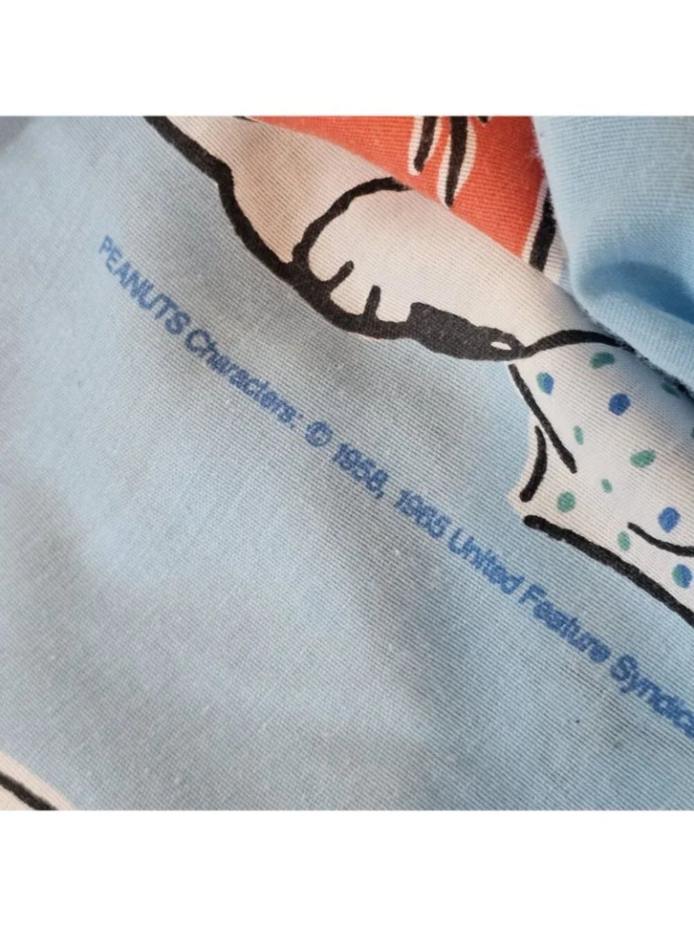 VTG Peanuts Snoopy Sleeping Expressions Full Flat Bed Sheet Blue Bibb Co Fabric